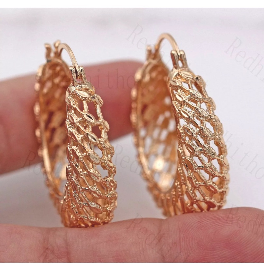 Gold Filled Earrings Hollow Reticulation Dangle - Picture 5 of 5